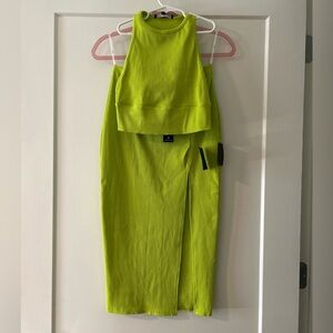 Lulu's Neon Lime Ribbed Crop Top & Skirt Set